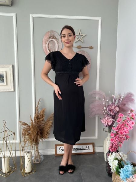 İnci Detaylı Lohusa Hamile Gecelik Cossy By Aqua