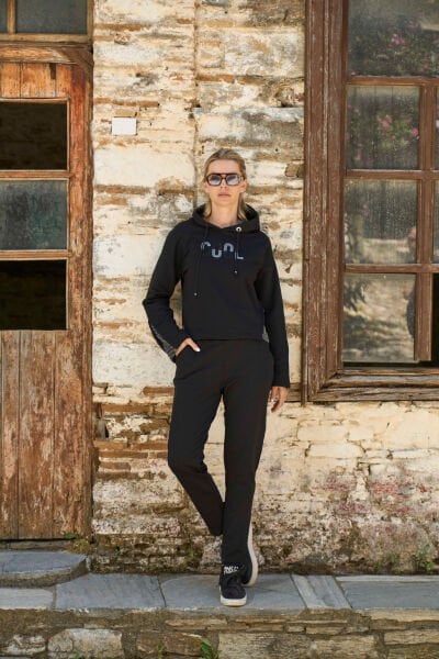 Kapüşonlu File ve Baskı Detay Kadın Eşofman Takımı CossybyAqua 26030