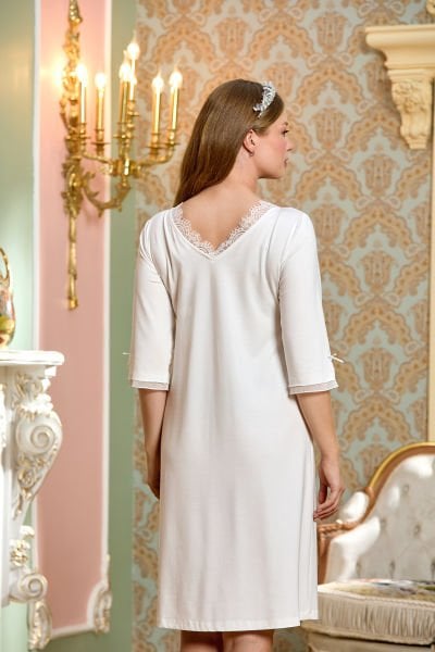 Dirsek Kol Dantel Detay Lohusa Gecelik 25136