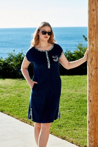 Kısa Kol Yırtmaçlı Havlu Plaj Elbisesi CossybyAqua 26859