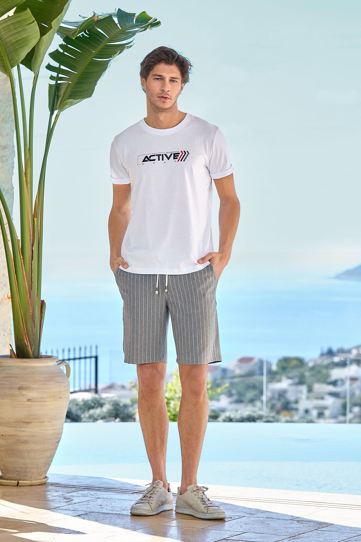 Baskılı Spor Şort Takım CossybyAqua 25940 XXL - BEYAZ-GRİMELANJ