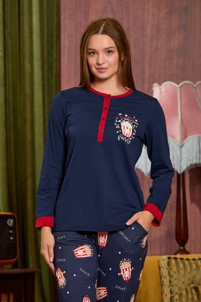 Baskı Detay Uzun Kol Pijama Takım CossybyAqua 25038