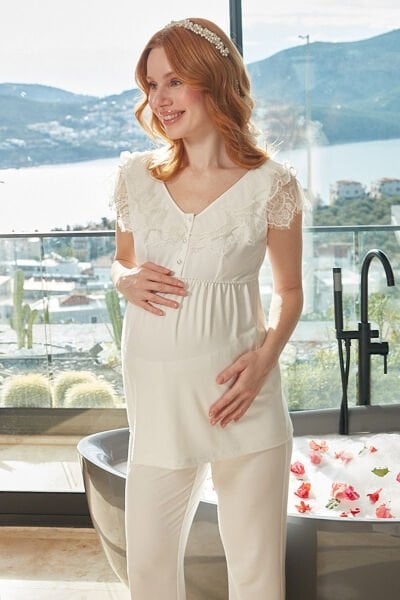 İnci Detay Dantelli Lohusa Pijama Takımı CossybyAqua 26617