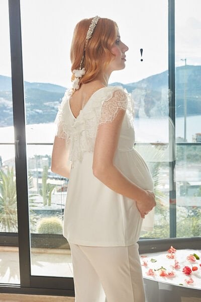 İnci Detay Dantelli Lohusa Pijama Takımı CossybyAqua 26617