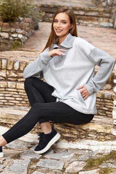 Dik Yaka Fermuar Detay Spor Tayt Takım CossybyAqua 24292