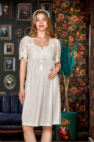 Keten Emzirmeye Uygun Lohusa Hamile Gecelik Cossy By Aqua 24081