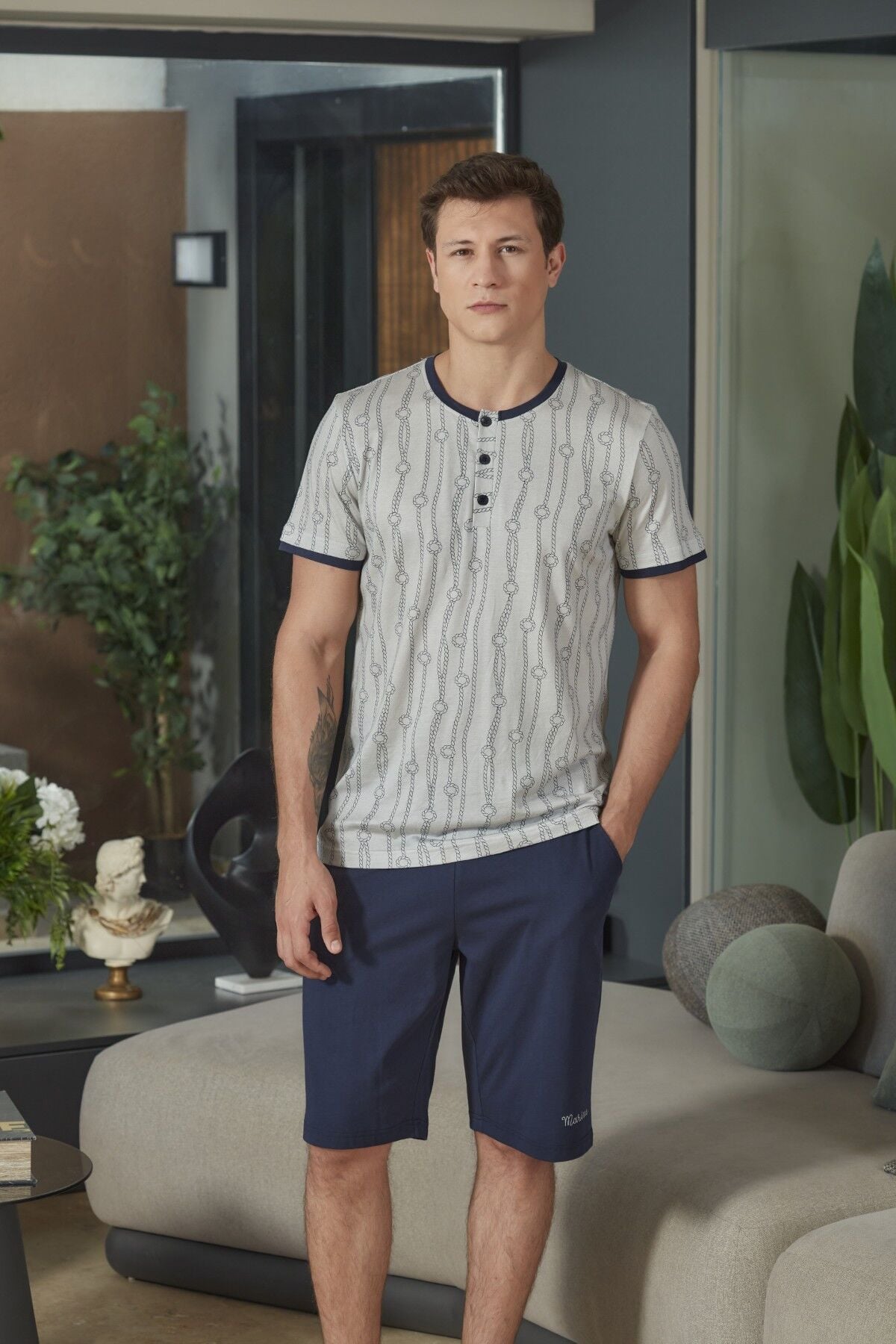 Kısa Kol Battal Boy Erkek Pijama Şort Takım CossybyAqua 26933