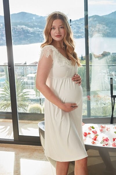 İnci Detay Dantelli Lohusa Gecelik CossybyAqua 26615