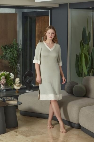 Kısa Kol V Yaka Ev Elbisesi CossybyAqua 26886