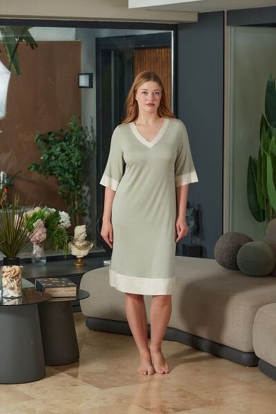 Kısa Kol V Yaka Ev Elbisesi CossybyAqua 26886