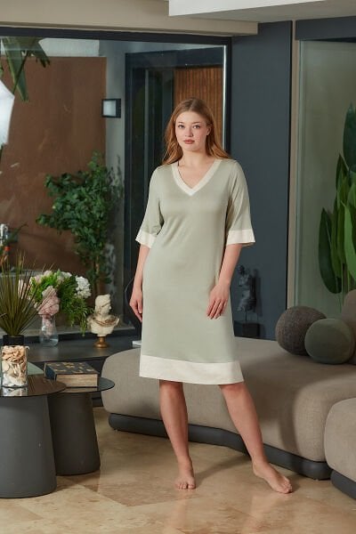 Kısa Kol V Yaka Ev Elbisesi CossybyAqua 26886