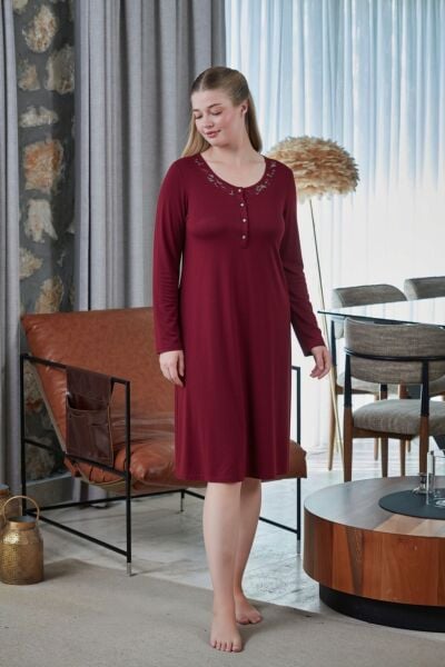 Uzun Kol Dantel Detay Midi Gecelik CossybyAqua 27226 (Geniş beden aralığı)