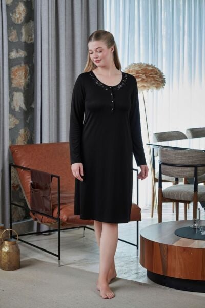 Uzun Kol Dantel Detay Midi Gecelik CossybyAqua 27226 (Geniş beden aralığı)
