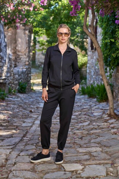 Dik Yaka Fermuarlı Eşofman Takımı CossybyAqua 26001 Siyah