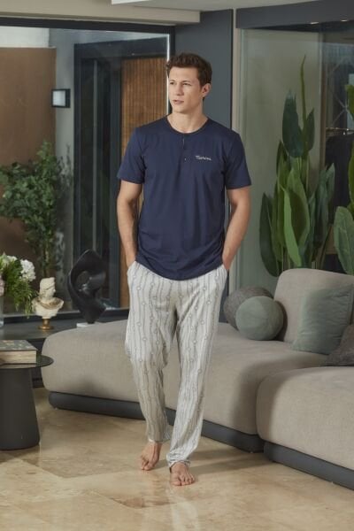 Kısa Kol Desenli Erkek Pijama Takımı CossybyAqua 26951