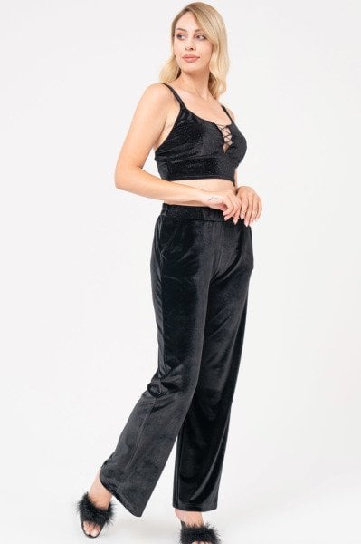 Kadife Sim Dokulu Pijama Takımı