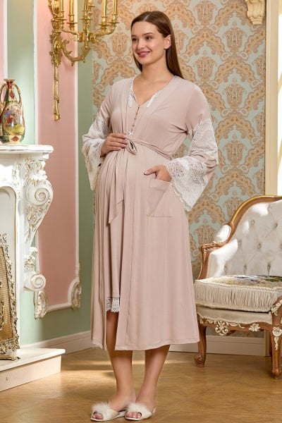 Dantel Detay Midi Lohusa Sabahlık CossybyAqua 25144