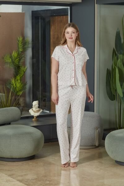 Kısa Kol Desenli Gömlek Pijama Takımı CossybyAqua 26520