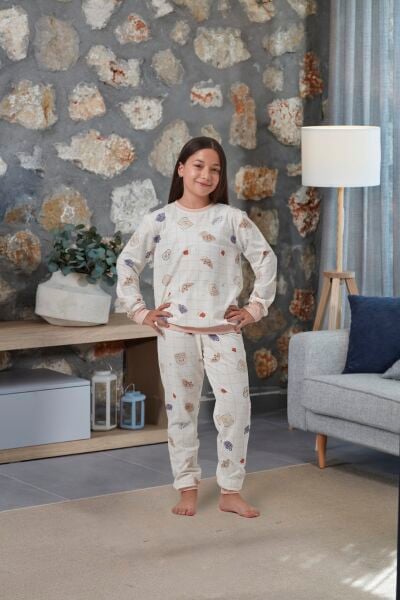 Desenli Uzun Kol Çocuk Pijama Takımı CossybyAqua 27265