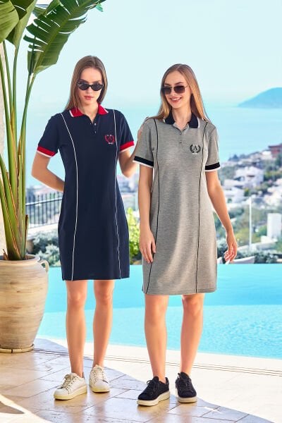 Kısa Kol Nakış Detay Elbise CossybyAqua 25787