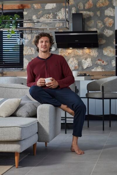 Uzun Kol Düğme Detay Erkek Pijama Takımı CossybyAqua 27403