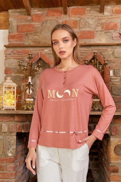 Baskı Detay Uzun Kol Pijama Takımı CossybyAqua 24185