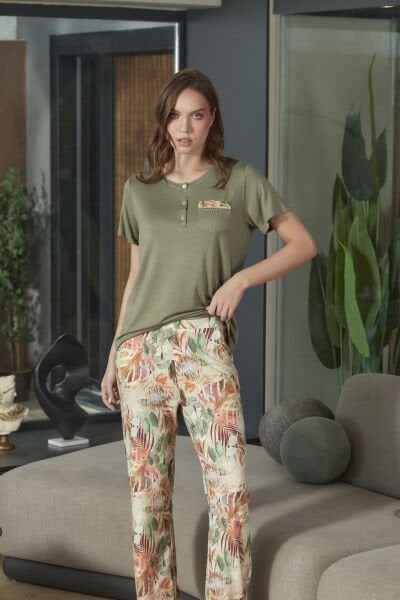 Kısa Kol Desenli Pijama Takımı CossybyAqua 26593