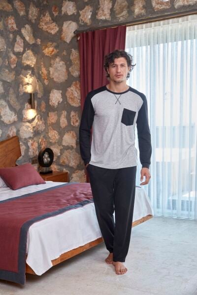 Uzun Kol Cep Detay Erkek Pijama Takımı CossybyAqua 27414