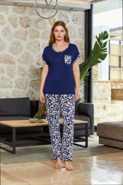Çiçek Desen Kısa Kol Pijama Takım CossybyAqua 24673