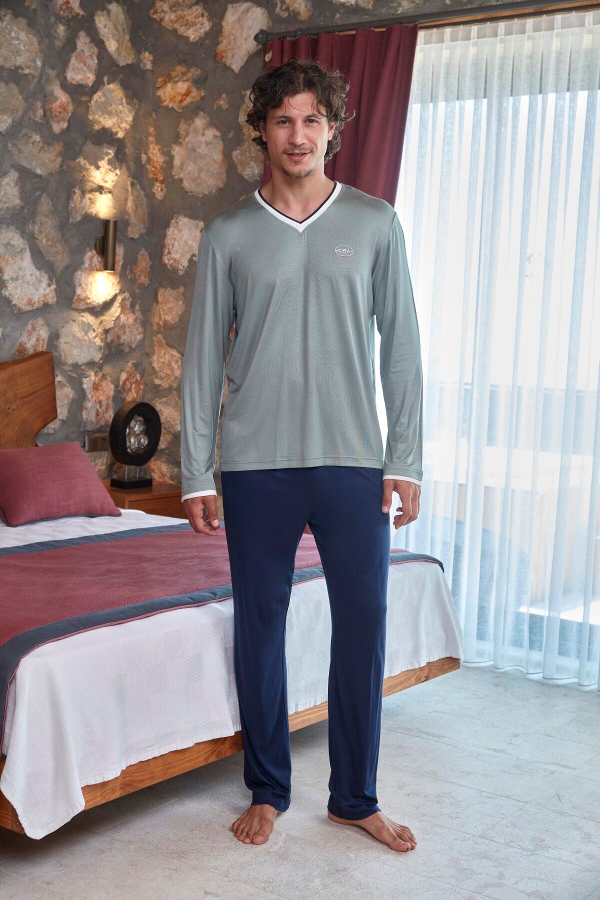Uzun Kol V Yaka Erkek Pijama Takımı CossybyAqua 27430