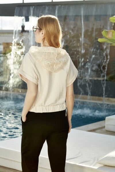 Dantel Kapüşonlı Kısa Kol Spor 2'li Takım CossybyAqua 26716