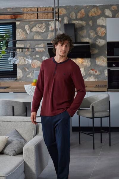 Uzun Kol Düğme Detay Büyük Beden Erkek Pijama Takımı CossybyAqua 27444