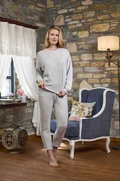 Uzun Kol Bisiklet Yaka Pijama Takımı CossybyAqua 26251 44 - GRİMELANJ
