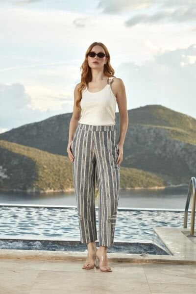 Çizgi Desen Kolsuz Toka Detay Spor 2'li Takım CossybyAqua 26722