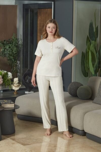 Kısa Kol Dantel Detay Pijama Takımı CossybyAqua 26573