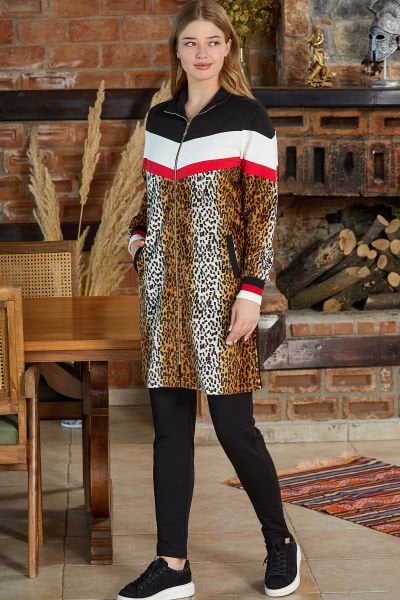 Leopar Desen Tesettür Eşofman Takımı Cossy By Aqua 24385