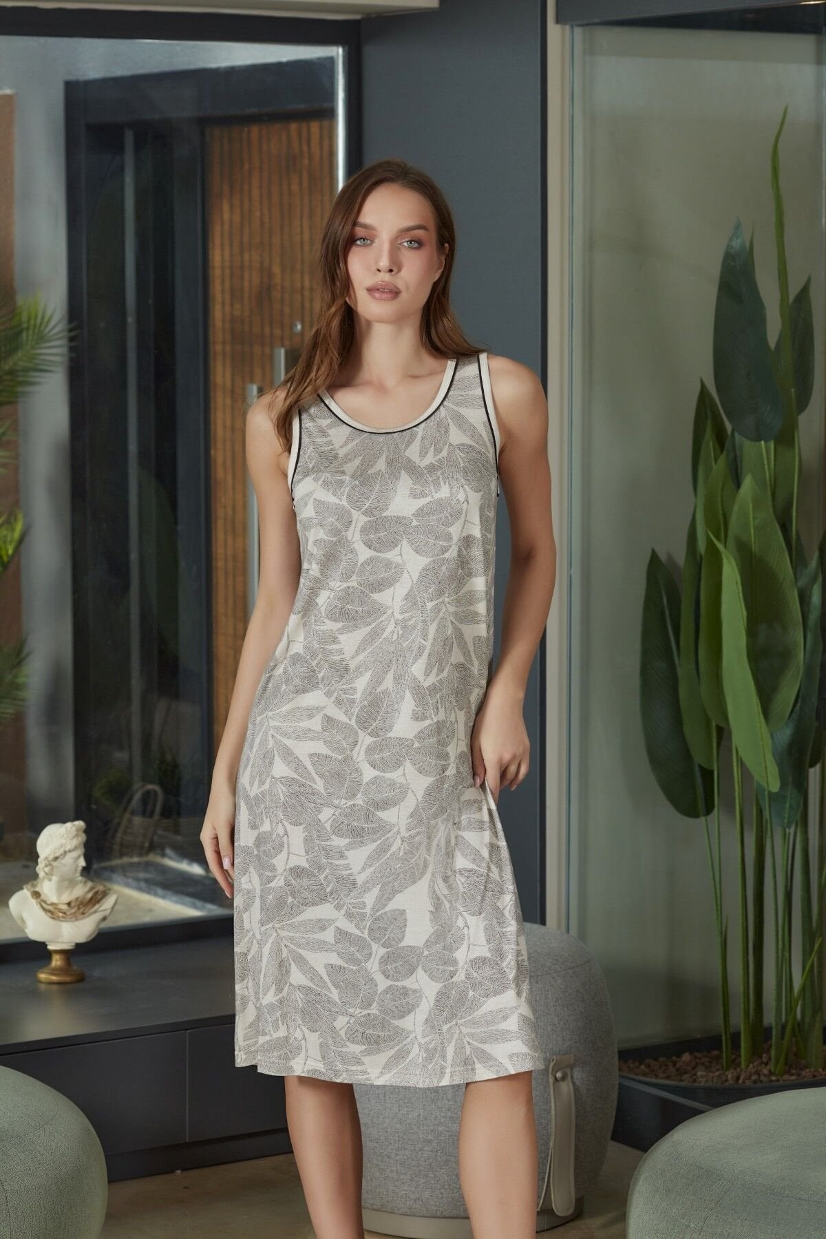 Kolsuz Kalın Askılı Desenli Gecelik CossybyAqua 26599