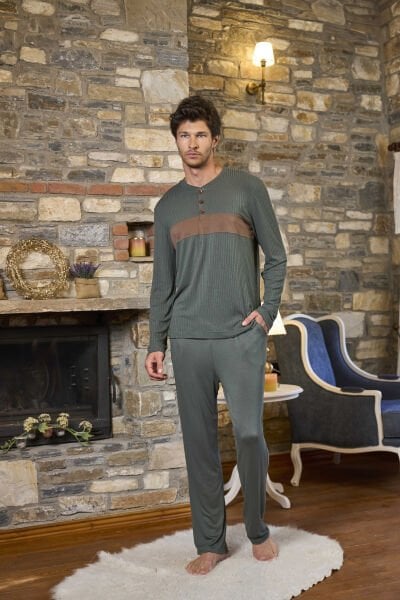 Uzun Kol Erkek Pijama Takımı CossybyAqua 26160 2XL - YEŞİL