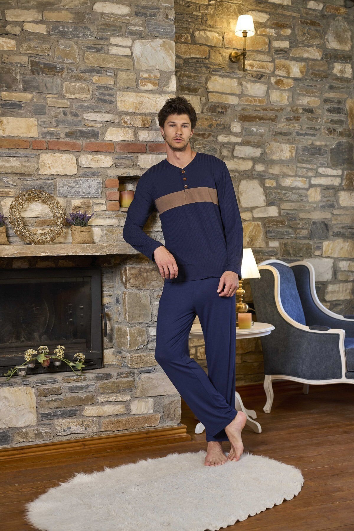 Uzun Kol Erkek Pijama Takımı CossybyAqua 26160 M - LACİVERT