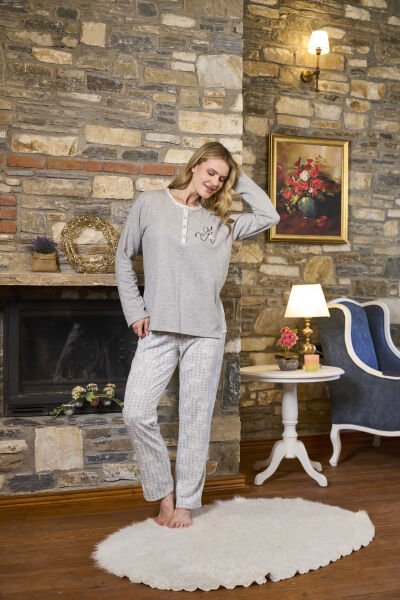 Desenli Uzun Kol Pijama Takımı Cossy By Aqua 26396