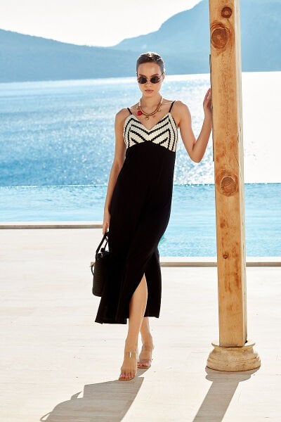 Askılı Örme Detay Uzun Elbise CossybyAqua 26790