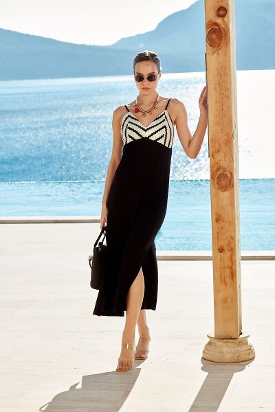 Askılı Örme Detay Uzun Elbise CossybyAqua 26790