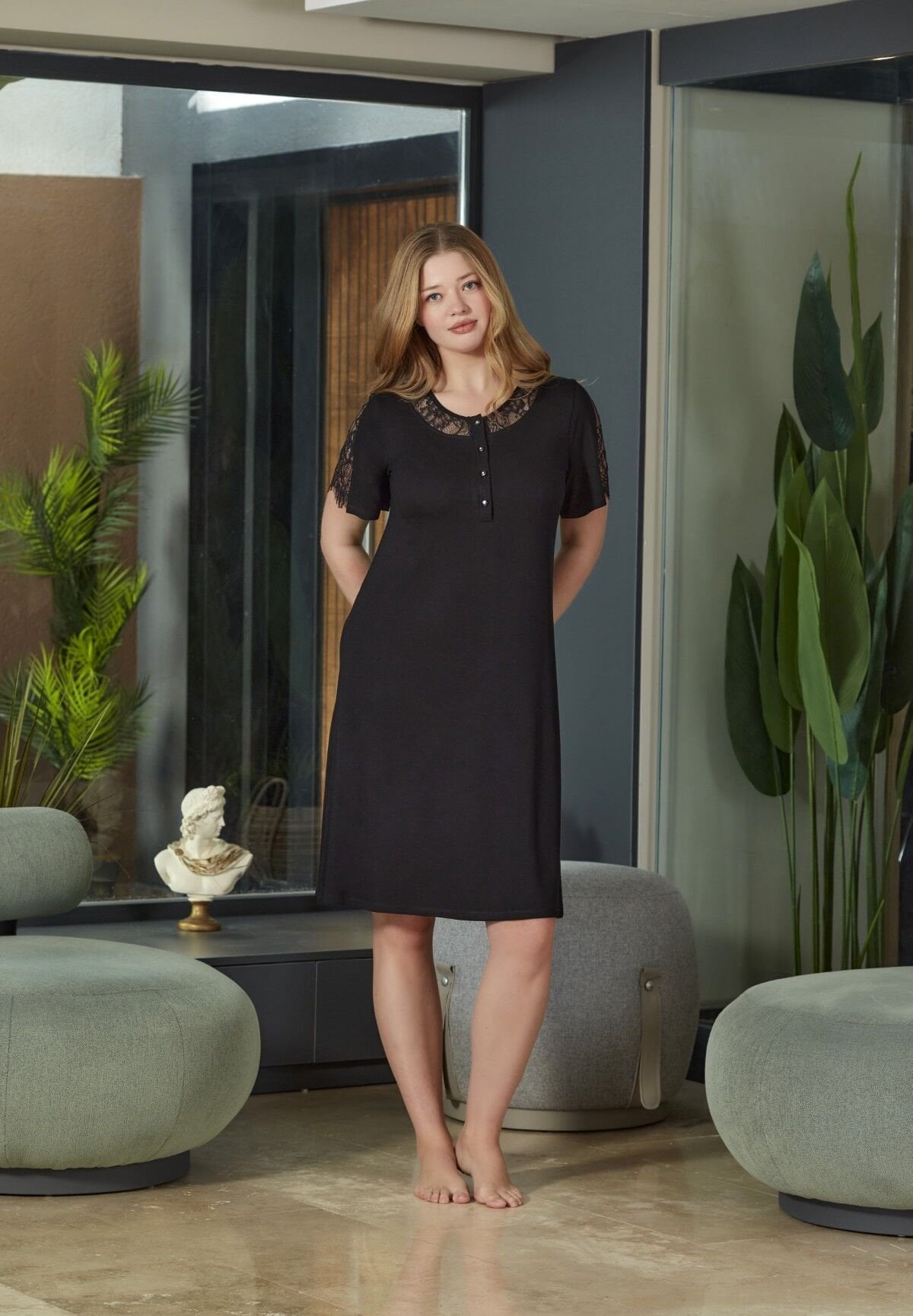 Kısa Kol Dantel Detay Gecelik CossybyAqua 26693