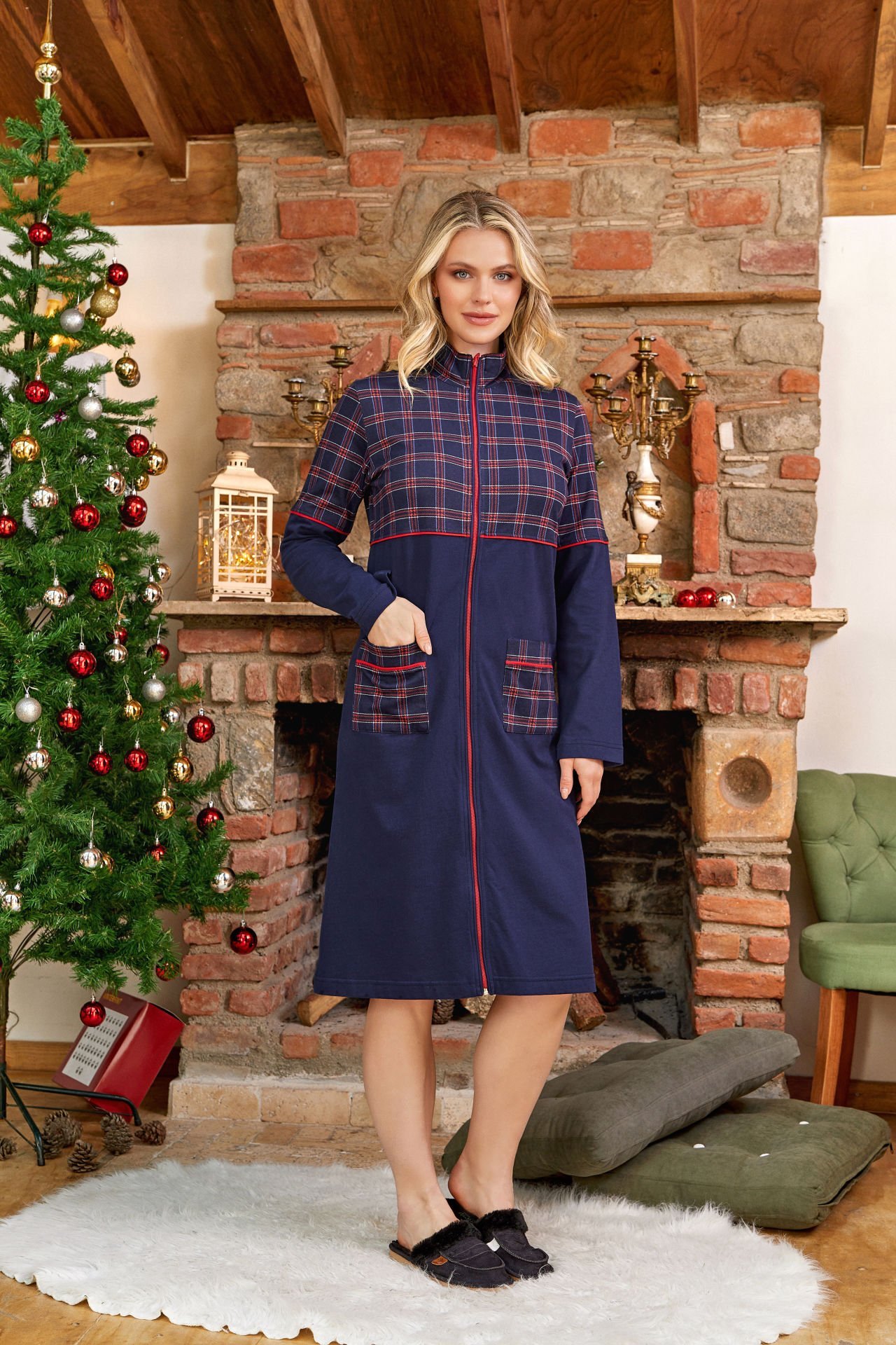 Ekose Desen Ev Elbisesi