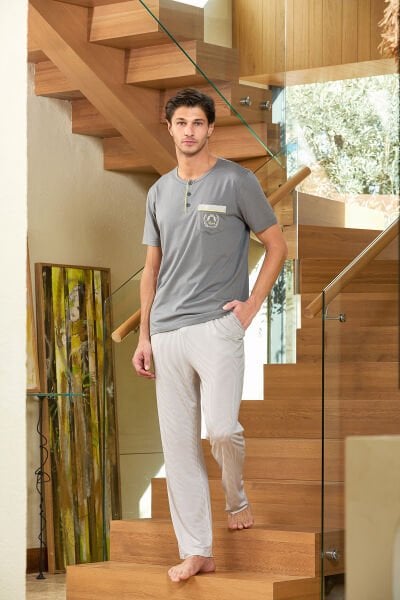 Kısa Kol Çizgili Erkek Pijama Takımı CossybyAqua 25908