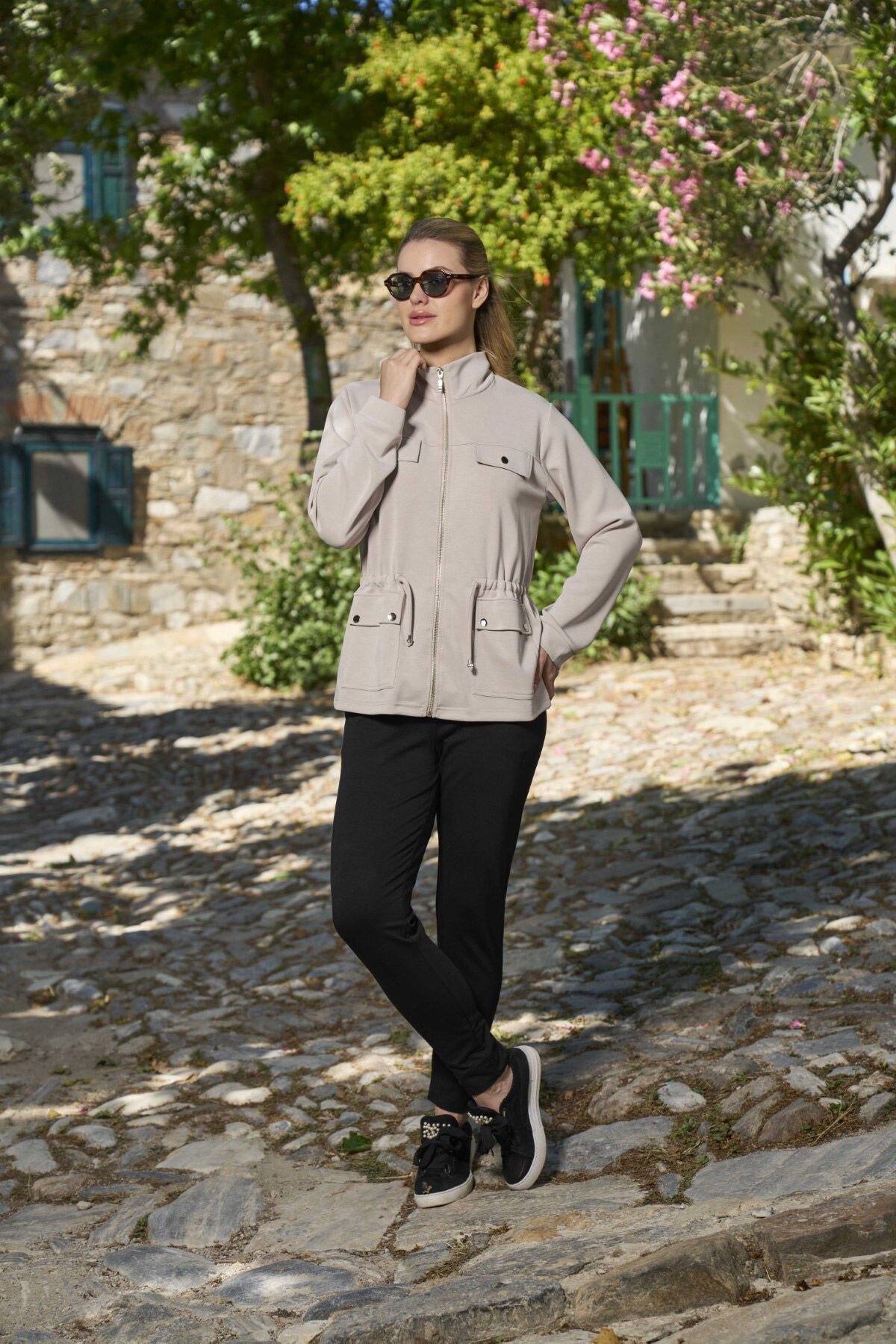 Fermuarlı Cep Detay Bel Büzgülü Kadın Eşofman Takım CossybyAqua 26138