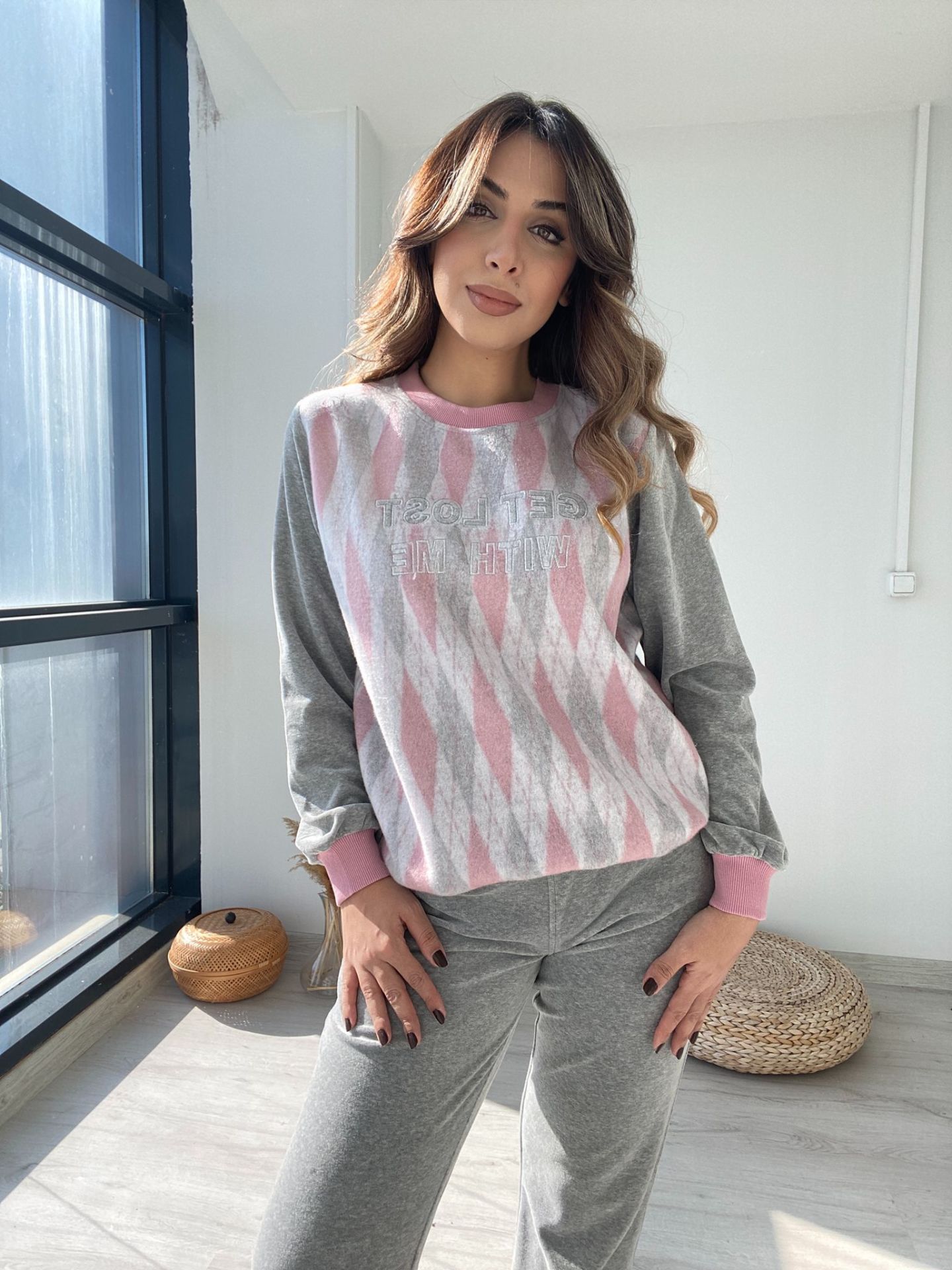 Baklava Desen Polar Pijama Takımı CossybyAqua 24068