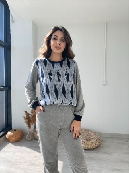 Baklava Desen Polar Pijama Takımı CossybyAqua 24068