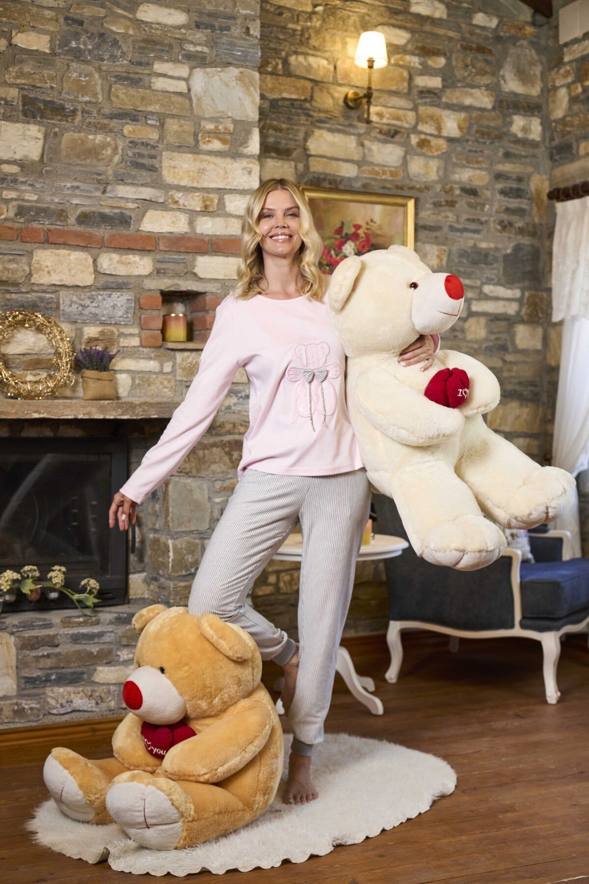 Aplike Detay Uzun Kol Kadın Pijama Takımı CossybyAqua 26228