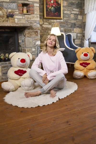 Aplike Detay Uzun Kol Kadın Pijama Takımı CossybyAqua 26228